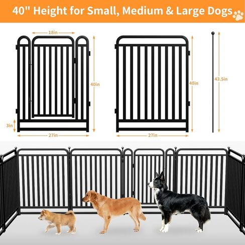 قفص لعب للكلاب بأنبوب معدني سميك في الهواء الطلق، قلم للكلب ذو عتبة منخفضة، شديد التحمل 40 بوصة ارتفاع 8 ألواح لألعاب الحيوانات الأليفة في الأماكن المغلقة، سياج محمول للحيوانات الأليفة للتخييم في ساحة RV in Kuwait