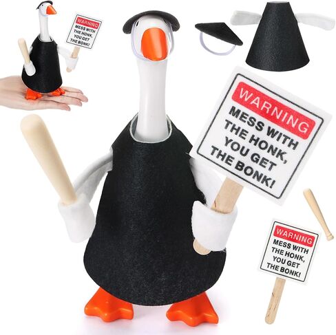 7 Inch Mini Desk Goose Outfit with Baseball Bat and Magnetic Goose Warning Sign Mess with The Honk You Get The Bonk Slogan Accessories for Magnetic Duck Statue Desk Keyholder Decor in Saudi Arabia
