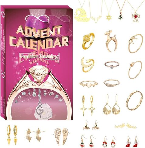 Christmas Advent Calendar 2025 with 24 Jewelry Charm Necklace Bracelet Earrings Rings Christmas Countdown Calendar for Girls Kids Countdown Holiday Gift in Saudi Arabia