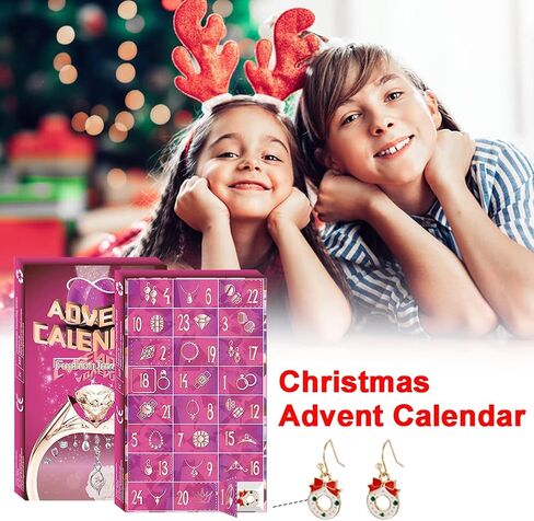 Christmas Advent Calendar 2025 with 24 Jewelry Charm Necklace Bracelet Earrings Rings Christmas Countdown Calendar for Girls Kids Countdown Holiday Gift in Saudi Arabia