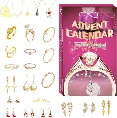 Christmas Advent Calendar 2025 with 24 Jewelry Charm Necklace Bracelet Earrings Rings Christmas Countdown Calendar for Girls Kids Countdown Holiday Gift in Saudi Arabia