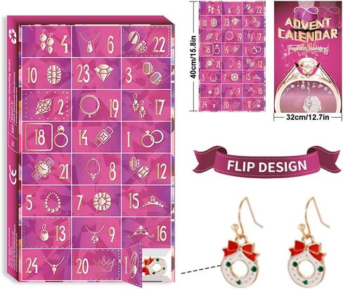 Christmas Advent Calendar 2025 with 24 Jewelry Charm Necklace Bracelet Earrings Rings Christmas Countdown Calendar for Girls Kids Countdown Holiday Gift in Saudi Arabia