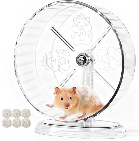 Silent Hamster Exercise Wheel,9.5 Inch Quiet Spinner Syrian Hamster Running Wheel,Silent Wheels with Anti-Skid & Adjustable Stand for Gerbils, Rats, or Other Small Pets,Transparent in Saudi Arabia