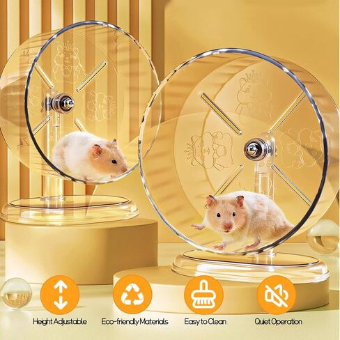 Silent Hamster Exercise Wheel,9.5 Inch Quiet Spinner Syrian Hamster Running Wheel,Silent Wheels with Anti-Skid & Adjustable Stand for Gerbils, Rats, or Other Small Pets,Transparent in Saudi Arabia