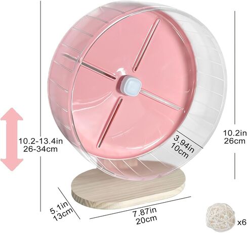 Silent Hamster Wheel,10.2 Inch Quiet Spinner Syrian Hamster Running Wheel,Anti-Skid & Adjustable Stand for Gerbils, Rats, or Other Small Pets,Pink in Saudi Arabia