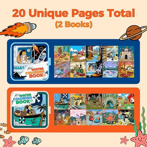 كتب تلوين مائية قابلة لإعادة الاستخدام للأطفال - عبوتان من كتب الرسم المائي السحرية EVA مع قلمين مائيين، موضوعات حيوانات - نشاط تلوين خالٍ من الفوضى، لعبة سفر قابلة لإعادة الاستخدام هدية للأطفال من سن 3 سنوات فما فوق in Kuwait
