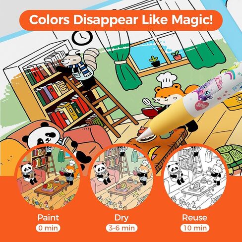 كتب تلوين مائية قابلة لإعادة الاستخدام للأطفال - عبوتان من كتب الرسم المائي السحرية EVA مع قلمين مائيين، موضوعات حيوانات - نشاط تلوين خالٍ من الفوضى، لعبة سفر قابلة لإعادة الاستخدام هدية للأطفال من سن 3 سنوات فما فوق in Kuwait