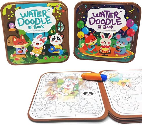 دفاتر تلوين مائية للأطفال من BlivEclat مكونة من قطعتين، كتب تلوين باستخدام الماء، كتاب تلوين بألوان مائية سحرية مع قلم، ألعاب سفر لكتاب رسومات الشعار المبتكرة المائية in Kuwait