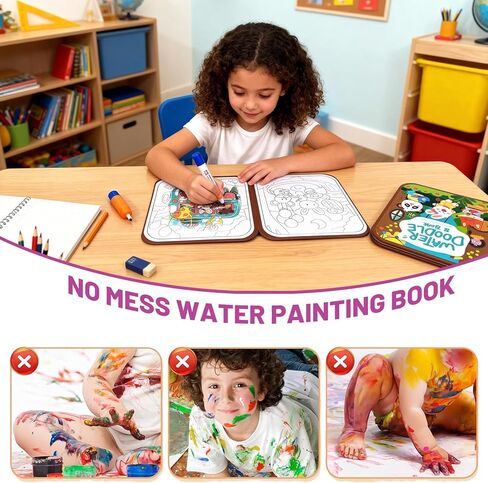 دفاتر تلوين مائية للأطفال من BlivEclat مكونة من قطعتين، كتب تلوين باستخدام الماء، كتاب تلوين بألوان مائية سحرية مع قلم، ألعاب سفر لكتاب رسومات الشعار المبتكرة المائية in Kuwait