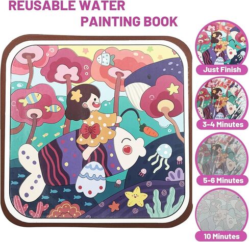 دفاتر تلوين مائية للأطفال من BlivEclat مكونة من قطعتين، كتب تلوين باستخدام الماء، كتاب تلوين بألوان مائية سحرية مع قلم، ألعاب سفر لكتاب رسومات الشعار المبتكرة المائية in Kuwait