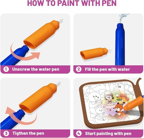 دفاتر تلوين مائية للأطفال من BlivEclat مكونة من قطعتين، كتب تلوين باستخدام الماء، كتاب تلوين بألوان مائية سحرية مع قلم، ألعاب سفر لكتاب رسومات الشعار المبتكرة المائية in Kuwait