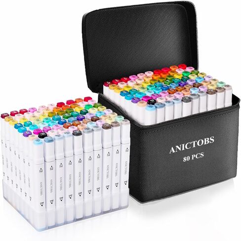 Alcohol Markers 80 Colors with Base Support, Drawing Art Markers Perfect for Students Kids and Adults Comics Sketching Illustration Artistic Creation Gift in Saudi Arabia