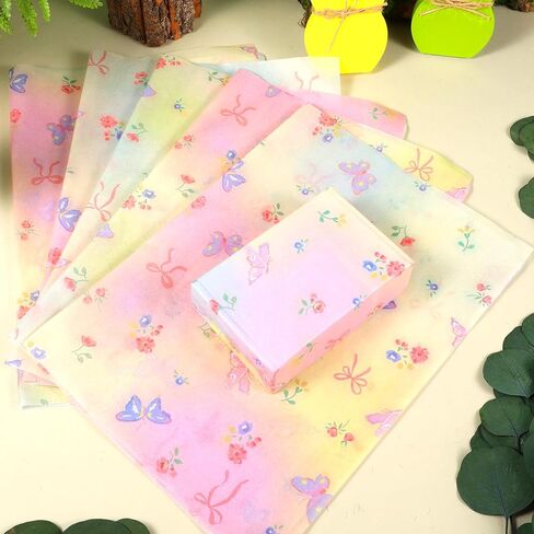 60 ورقة مناديل ورقية على شكل فراشة باستيل، ورق تغليف هدايا زهور برية ملونة لمستلزمات حفلات عيد الفصح والربيع وعيد الحب وأعياد الميلاد، 13.8 × 19.7 بوصة (باستيل) in Kuwait