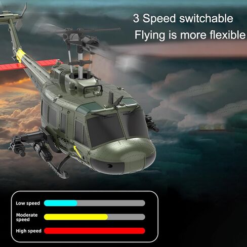 طائرة هليكوبتر 315 مم UH-1 تعمل بالتحكم عن بعد للبالغين الخبراء 6CH C032 RC Heli تحافظ على ارتفاع محرك بدون فرشاة/وضع التدفق البصري/تطير مقلوبًا ثلاثي الأبعاد RTF أصفر، بطارية واحدة in Saudi Arabia