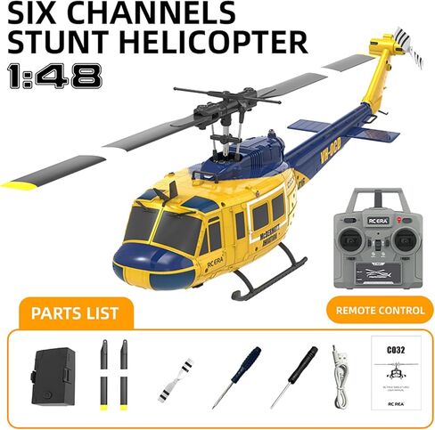 طائرة هليكوبتر 315 مم UH-1 تعمل بالتحكم عن بعد للبالغين الخبراء 6CH C032 RC Heli تحافظ على ارتفاع محرك بدون فرشاة/وضع التدفق البصري/تطير مقلوبًا ثلاثي الأبعاد RTF أصفر، بطارية واحدة in Saudi Arabia