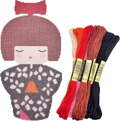 مجموعات Howie's Needlepoint Needlepoint، مجموعات بداية نمط التطريز المطبوع 18 قيراط، مجموعات قماش بأنماط مختومة (دمية يابانية - حلوى شتوية، 4 × 8 بوصة in Kuwait