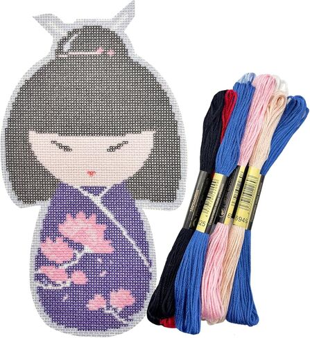 مجموعات Howie's Needlepoint Needlepoint، مجموعات بداية نمط التطريز المطبوع 18 قيراط، مجموعات قماش بأنماط مختومة (دمية يابانية - حلوى شتوية، 4 × 8 بوصة in Kuwait