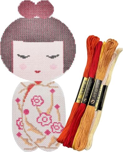 مجموعات Howie's Needlepoint Needlepoint، مجموعات بداية نمط التطريز المطبوع 18 قيراط، مجموعات قماش بأنماط مختومة (دمية يابانية - حلوى شتوية، 4 × 8 بوصة in Kuwait