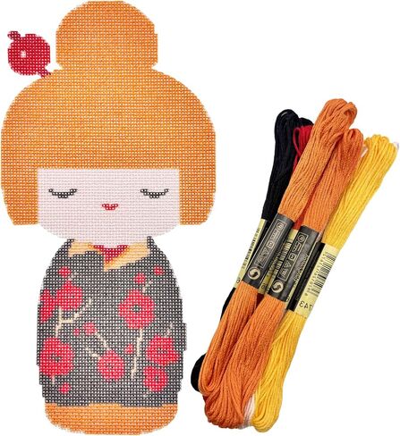 مجموعات Howie's Needlepoint Needlepoint، مجموعات بداية نمط التطريز المطبوع 18 قيراط، مجموعات قماش بأنماط مختومة (دمية يابانية - حلوى شتوية، 4 × 8 بوصة in Kuwait
