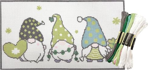 مجموعات Howie's Needlepoint Needlepoint، مجموعات بداية نمط التطريز المطبوع 18 قيراط، مجموعات قماش أنماط مختومة (الأقزام الخضراء، 6 × 11 بوصة) in Kuwait