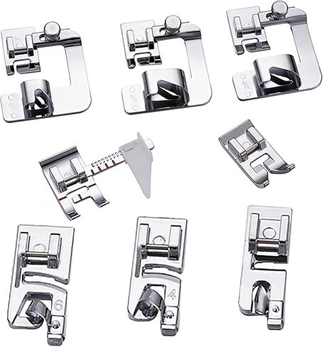 8pcs Sewing Machine Presser Foot Set Includes 3Pcs Wide Hem Foot, 3Pcs Narrow Rolled Hem Presser Feet, Zig Zag Foot and Adjustable Guide Presser Foot for Brother, Singer, Juki,etc in Saudi Arabia