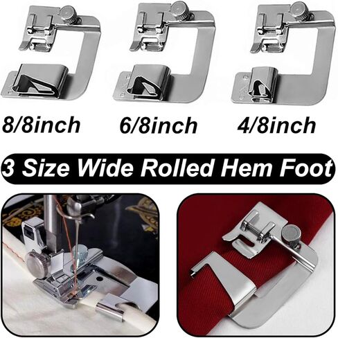8pcs Sewing Machine Presser Foot Set Includes 3Pcs Wide Hem Foot, 3Pcs Narrow Rolled Hem Presser Feet, Zig Zag Foot and Adjustable Guide Presser Foot for Brother, Singer, Juki,etc in Saudi Arabia