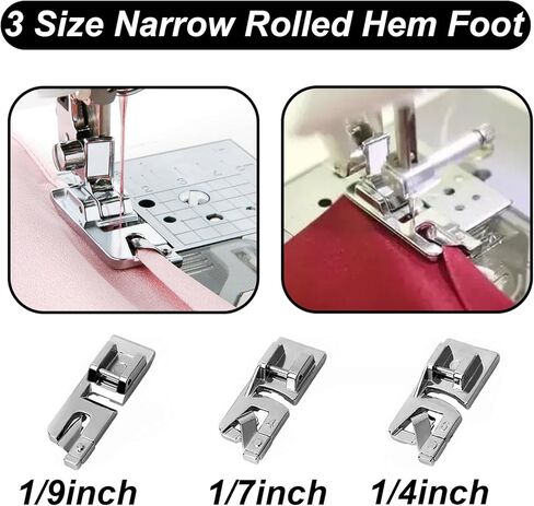 8pcs Sewing Machine Presser Foot Set Includes 3Pcs Wide Hem Foot, 3Pcs Narrow Rolled Hem Presser Feet, Zig Zag Foot and Adjustable Guide Presser Foot for Brother, Singer, Juki,etc in Saudi Arabia