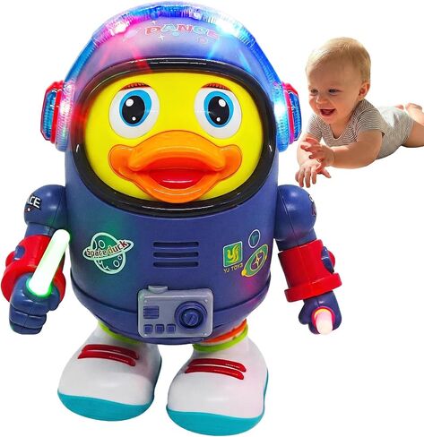 Musical Dancing Space Duck Toy, Walking Duck Robot with Lights & Sounds, Crawling Interaction & Tummy Time Toy for Babies Ages 1-3, Toddlers Birthday Gift (Blue) in Saudi Arabia