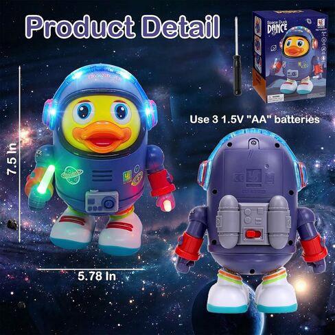 Musical Dancing Space Duck Toy, Walking Duck Robot with Lights & Sounds, Crawling Interaction & Tummy Time Toy for Babies Ages 1-3, Toddlers Birthday Gift (Blue) in Saudi Arabia