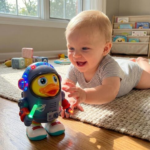 Musical Dancing Space Duck Toy, Walking Duck Robot with Lights & Sounds, Crawling Interaction & Tummy Time Toy for Babies Ages 1-3, Toddlers Birthday Gift (Blue) in Saudi Arabia