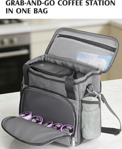 حقيبة حمل للسفر من JISHAHS لصانعة القهوة Keurig K-Mini Mate، حقيبة تخزين محمولة لتحضير القهوة ذات خدمة واحدة مع حمل ثلاثي الاتجاهات، ملحقات تخزين مبطنة متعددة الجيوب in Kuwait