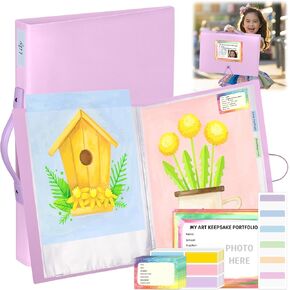 A3 Kids Art Portfolio Storage K-12 Artwork Storage Binder 11x16 In with 40 Clear Sheet Protectors PI & Label Tab & Name Stickers Art Portfolio Folder with Handle for Keepsake Artwork Scrapbook Poster in Kuwait