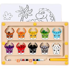 2 في 1 متاهة مغناطيسية للألوان والأرقام، ألعاب مونتيسوري مع لوحة رسم لعمر 3 4 5 سنوات، ألغاز كرات مغناطيسية خشبية، ألعاب تعليمية للأطفال الصغار الأولاد والبنات وأعياد الميلاد in Kuwait