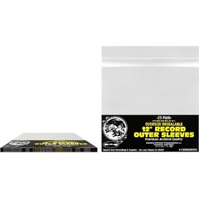 (25) 12" Resealable Oversize Record Outer Sleeves - Super Clear Premium 2 Mil Thick Archival Quality BOPP - 13-7/8" x 13-1/4" + 1-5/8" Flap - FITS Most Box Sets UP to 7/8" Thick #12SB02RSOS in Kuwait