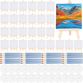 150 Pcs 5.91 x 5.91 Inch Mini Canvas Boards Panels with Wooden Easel, Palettes, Brushes for Oil Acrylic Painting Crafts Birthday Easter Art Party Favors Craft in Saudi Arabia