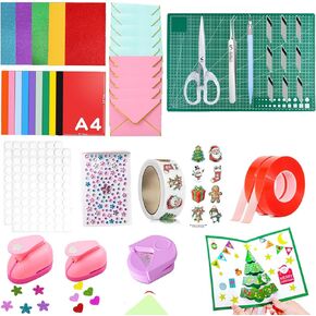 150 Pcs Card Making Supplies For Adults Kids,DIY Card Making Kit with Cutting Mat,Control Knife,Hole Punch,Blank Greeting Cards and Envelopes-Giftable DIY Greeting Card Set-Happy Birthday Christmas in Kuwait