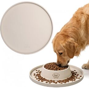 بساط طعام للكلاب من Arespark، بساط لطعام الكلاب مصنوع من السيليكون المقاوم للماء وغير قابل للانزلاق مع حواف مرتفعة للأرضيات لمنع الانسكابات، مستلزمات الجراء بطبق أكل دائري مقاس 10 بوصات (أبيض فاتح، عبوة واحدة) in Kuwait
