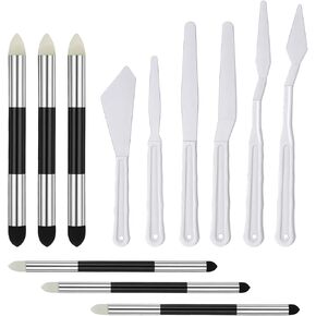 Dplolng 6 Pcs Artist Blending Sponge Pen Dual Tip Oil Pastel Blending Tools Washable Sketch Rubbing Sponge Brush with 6 Plastic Paint Spatula Reusable Blendings Stumps for Drawing Lightening Highlight in Kuwait