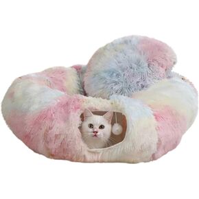 Cat Tunnel with Cat Bed for Indoor Cats, Under Christmas Tree Soft Plush Peekaboo Cat Cave Donut Tunnel, Multifunctional Playground Toys Hideplace for Kittens, Rabbit, Ferret in Saudi Arabia