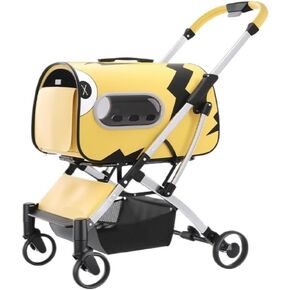 Pet Strollers Pet Stroller for Cats and Dogs, Foldable Separate Cat Bag Type Pet Outing Small and Medium-Sized Stroller Pet Stroller Medium(Yellow) in Kuwait