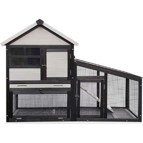 Chicken coop and activity area, dual-level rabbit cage for indoor/outdoor use, accommodates 2-3 chickens. Includes ramp and leak-proof deep-draw tray. Suitable for chicks and rabbits (black). in Saudi Arabia