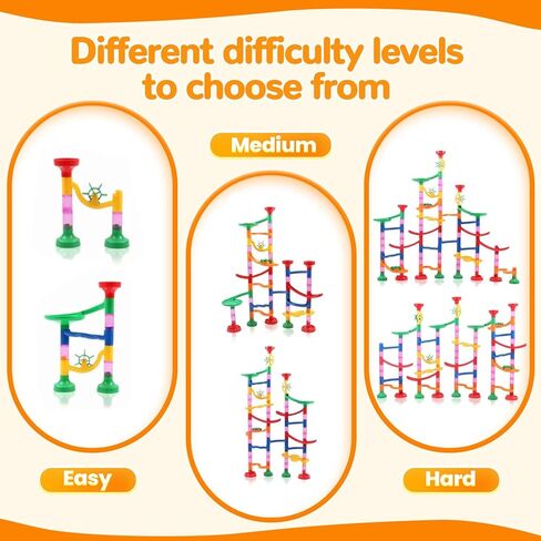 ماربل رن للأطفال - 133 قطعة من ألعاب مكعبات البناء مع الرخام البلاستيكية، لعبة تعليمية متاهة مسار رخامي الجذعية، هدايا عيد ميلاد للأولاد والبنات in Kuwait