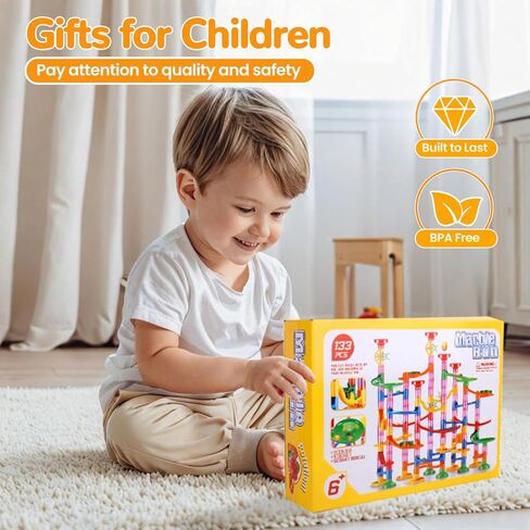 ماربل رن للأطفال - 133 قطعة من ألعاب مكعبات البناء مع الرخام البلاستيكية، لعبة تعليمية متاهة مسار رخامي الجذعية، هدايا عيد ميلاد للأولاد والبنات in Kuwait