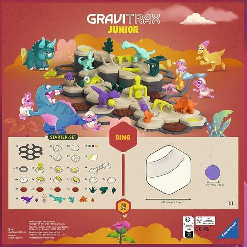 Ravensburger GraviTrax Junior Starter Set L Dino 24586 - مسار رخامي قابل للتوسيع للأطفال، مصنوع من مواد صديقة للبيئة مع عوالم موضوعية، لعبة تعليمية وبناء من 3 سنوات in Kuwait