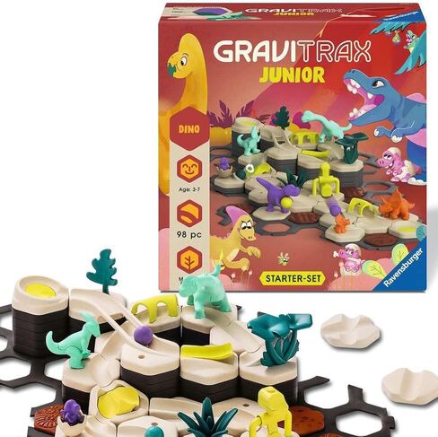Ravensburger GraviTrax Junior Starter Set L Dino 24586 - مسار رخامي قابل للتوسيع للأطفال، مصنوع من مواد صديقة للبيئة مع عوالم موضوعية، لعبة تعليمية وبناء من 3 سنوات in Kuwait