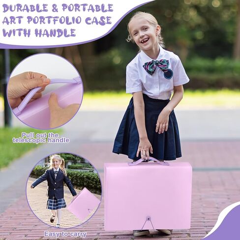 A3 Kids Art Portfolio Storage K-12 مجلد تخزين الأعمال الفنية مقاس 11 × 16 بوصة مع 40 ورقة شفافة لحماية PI وعلامة التبويب وملصقات الأسماء، مجلد محفظة فنية مع مقبض لملصق سجل القصاصات الفني التذكاري in Kuwait