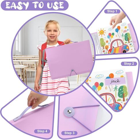 A3 Kids Art Portfolio Storage K-12 مجلد تخزين الأعمال الفنية مقاس 11 × 16 بوصة مع 40 ورقة شفافة لحماية PI وعلامة التبويب وملصقات الأسماء، مجلد محفظة فنية مع مقبض لملصق سجل القصاصات الفني التذكاري in Kuwait