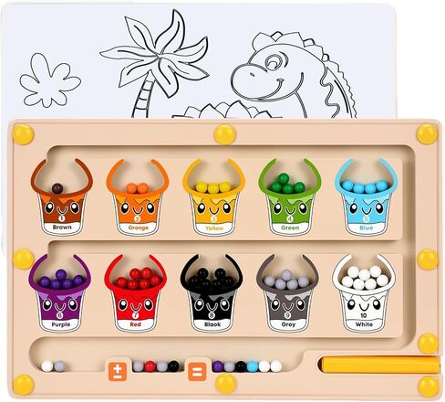 2 في 1 متاهة مغناطيسية للألوان والأرقام، ألعاب مونتيسوري مع لوحة رسم لعمر 3 4 5 سنوات، ألغاز كرات مغناطيسية خشبية، ألعاب تعليمية للأطفال الصغار الأولاد والبنات وأعياد الميلاد in Kuwait