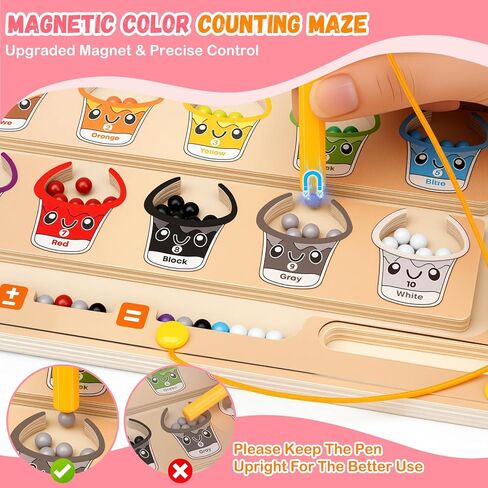 2 في 1 متاهة مغناطيسية للألوان والأرقام، ألعاب مونتيسوري مع لوحة رسم لعمر 3 4 5 سنوات، ألغاز كرات مغناطيسية خشبية، ألعاب تعليمية للأطفال الصغار الأولاد والبنات وأعياد الميلاد in Kuwait