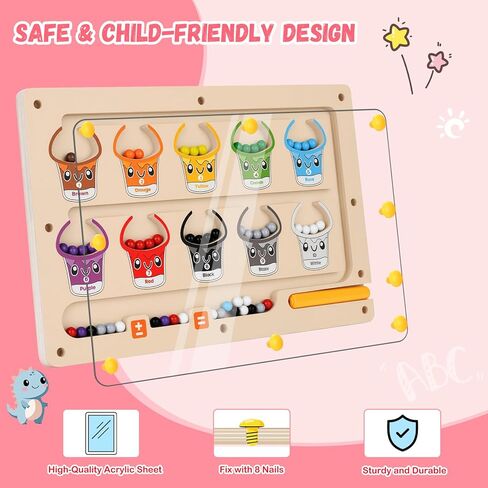 2 في 1 متاهة مغناطيسية للألوان والأرقام، ألعاب مونتيسوري مع لوحة رسم لعمر 3 4 5 سنوات، ألغاز كرات مغناطيسية خشبية، ألعاب تعليمية للأطفال الصغار الأولاد والبنات وأعياد الميلاد in Kuwait